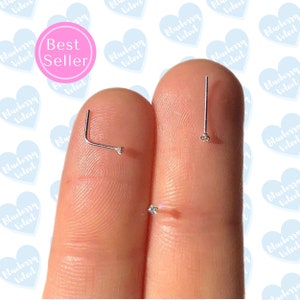 TINY Nose Stud 1mm 22 Gauge Silver Nose Stud Nose Ring Small L Shaped Nose Ring 22g Silver Diamond Nose Stud Nose Piercing Stud Pierced Nose image 1