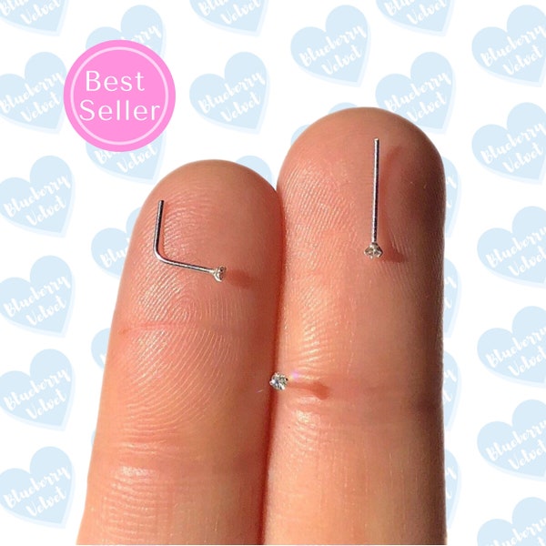 TINY Nose Stud 1mm 22 Gauge Silver Nose Stud Nose Ring Small L Shaped Nose Ring 22g Silver Diamond Nose Stud Nose Piercing Stud Pierced Nose