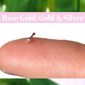 TEENY TINY Nose Bones Nose Ring 22 Gauge Rose Gold Nose Stud Tiny Nose Ring 1mm Nose Stud Sterling Silver Nose Bones Diamond Nose Stud