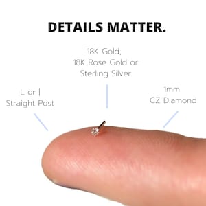 TINY 18g ノーズスタッド ゴールド ダイヤモンド ノーズスタッド、ローズゴールド ノーズスタッド、ゴールド ノーズスタッド、ダイヤモンド ノーズリング、18ゲージ ノーズリング、ノーズリング スタッド