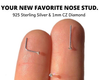 TINY Silver Nose Stud 1mm Nose Stud, Diamond Nose Stud, Clear Nose Stud, Sterling Nose Stud, Crystal Nose Stud, 925 Sterling Silver Stud