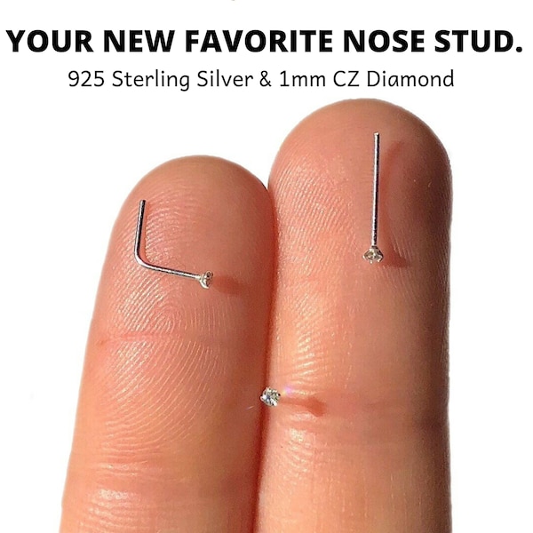 TINY Silver Nose Stud 1mm Nose Stud, Diamond Nose Stud, Clear Nose Stud, Sterling Nose Stud, Crystal Nose Stud, 925 Sterling Silver Stud