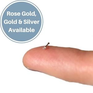 Tiny Diamond Nose Bones 22 Gauge Sterling Silver, Rose Gold, Gold Plated Options