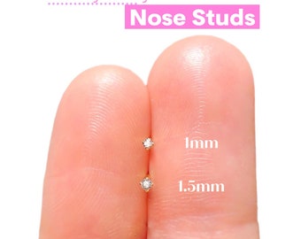 24K Gold Teeny TINY Nose Stud 22g Diamond Nose Ring L-Shaped Screw or Straight