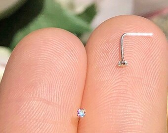 TINY Rainbow Crystal Nose Stud Crystal Nose Ring Diamond Small Nose Stud 22 Gauge 1mm Nose Stud Nose Dot L Shaped Nose Ring Silver Nose Stud