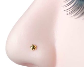 TINY 22g Star Nose Ring in Gold & Silver 1mm Nose Stud Gold Nose Pin