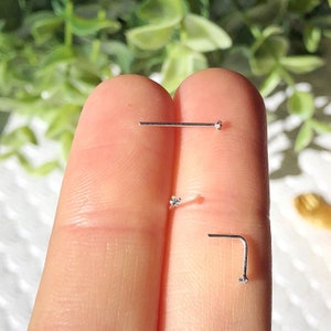 TINY Nose Stud 1mm 22 Gauge Silver Nose Stud Nose Ring Small L Shaped Nose Ring 22g Silver Diamond Nose Stud Nose Piercing Stud Pierced Nose image 4