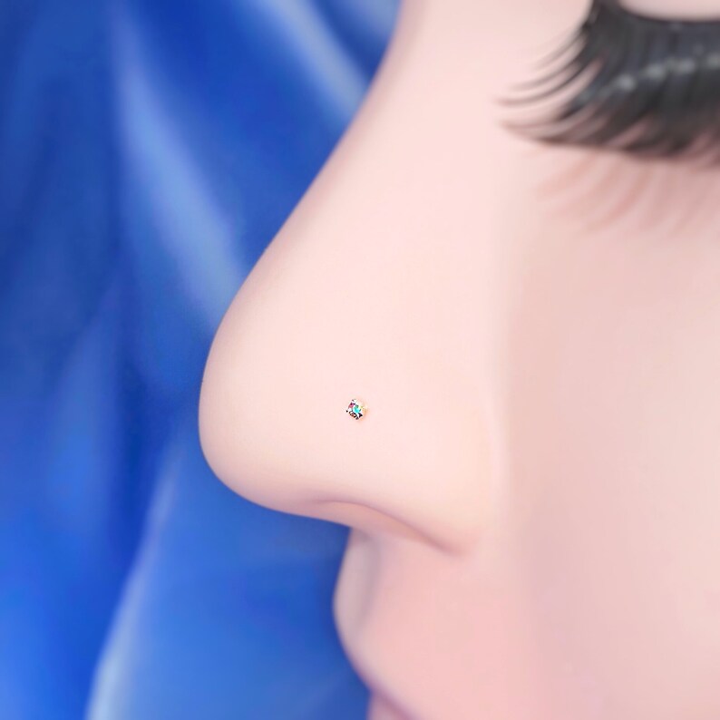 1mm Tiny Nose Stud Sterling Silver, Barely There Nose Stud, L Shaped Nose Stud, CZ Silver Nose Stud image 7