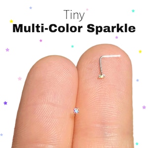 1mm MICRO Diamond Nose Stud Nose Ring L Shape Nose Stud Small Nose Stud 1mm Nose Ring Barely There Nose Ring CZ Diamond Nose Stud L Shaped image 4