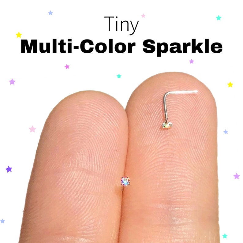 1mm Tiny Nose Stud Sterling Silver, Barely There Nose Stud, L Shaped Nose Stud, CZ Silver Nose Stud image 5