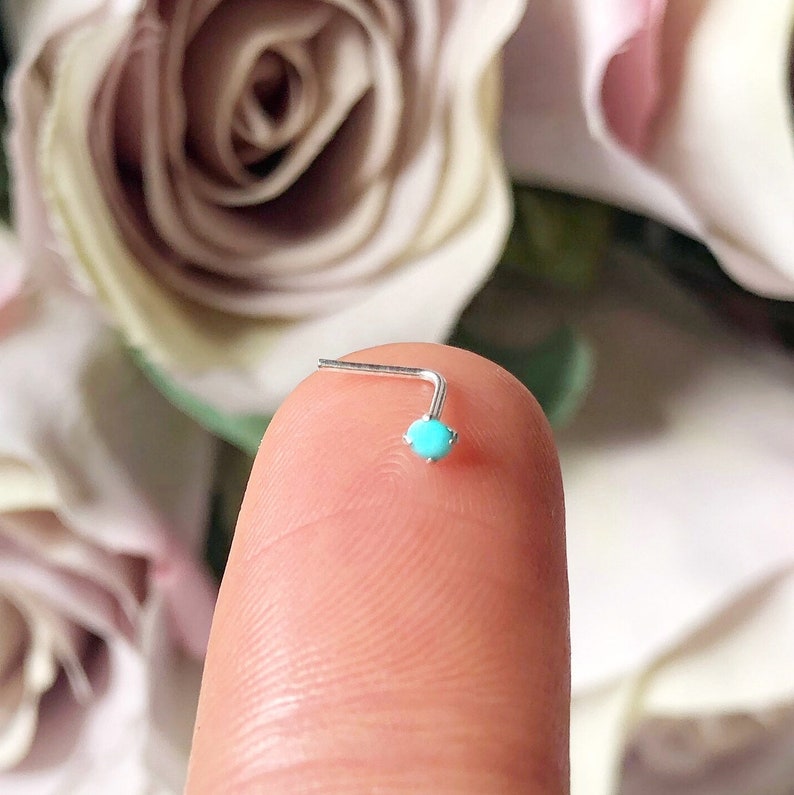 Tiny Turquoise Nose Ring Silver Nose Stud, Blue Nose Stud, Sterling Nose Stud, Blue Nose Ring, Turquoise Nose, Silver Nose Ring, Turquoise "L" Shape Post