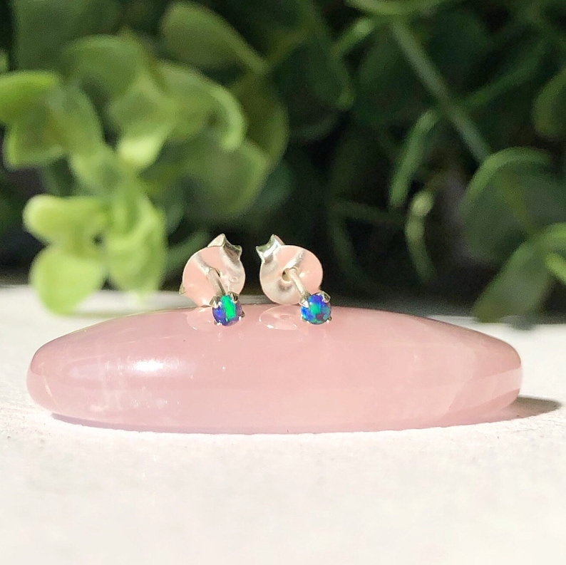 Women's Inlaid Natural Opal Silver Stud Earrings