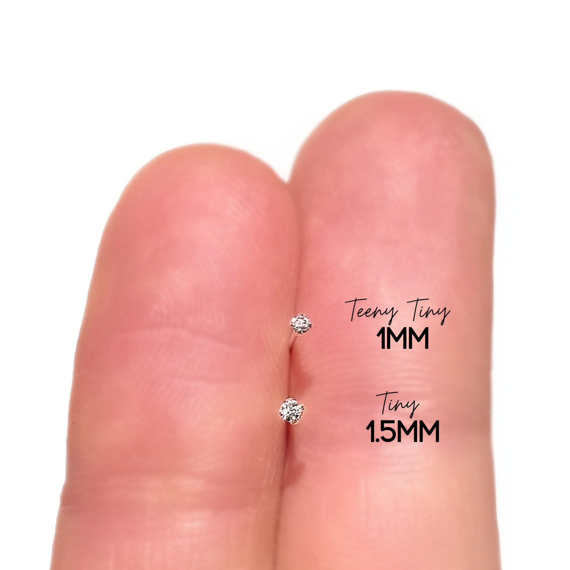 小さな 1 mm CZ スターリングシルバー ノーズスタッド 18g 20g