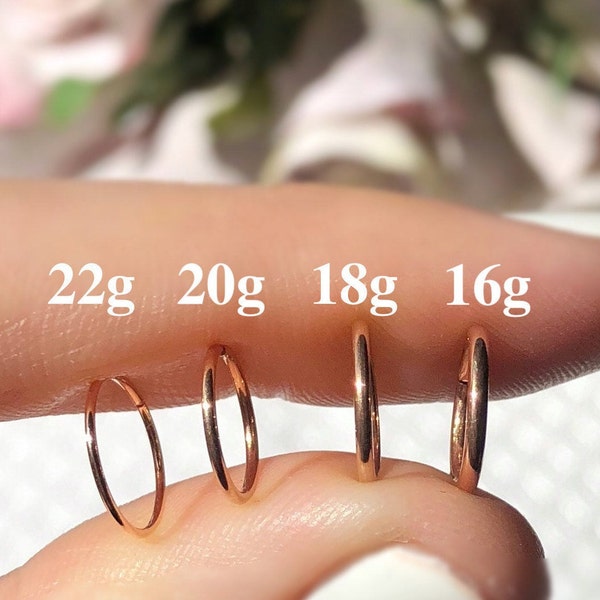 Thin Rose Gold Hoops Rose Gold Nose Hoop Rose Gold Nose Ring Nose Piercing Septum Ring Small Rose Gold Hoop Earring 16g 18g 20g 22g Nasen