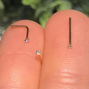 1mm TINY Gold Nose Stud, 22 Gauge Nose Stud, Tiny Gold Nose Ring, Tiny Gold Nose Stud, Gold Diamond Nose Stud, Gold CZ Diamond Nose Stud
