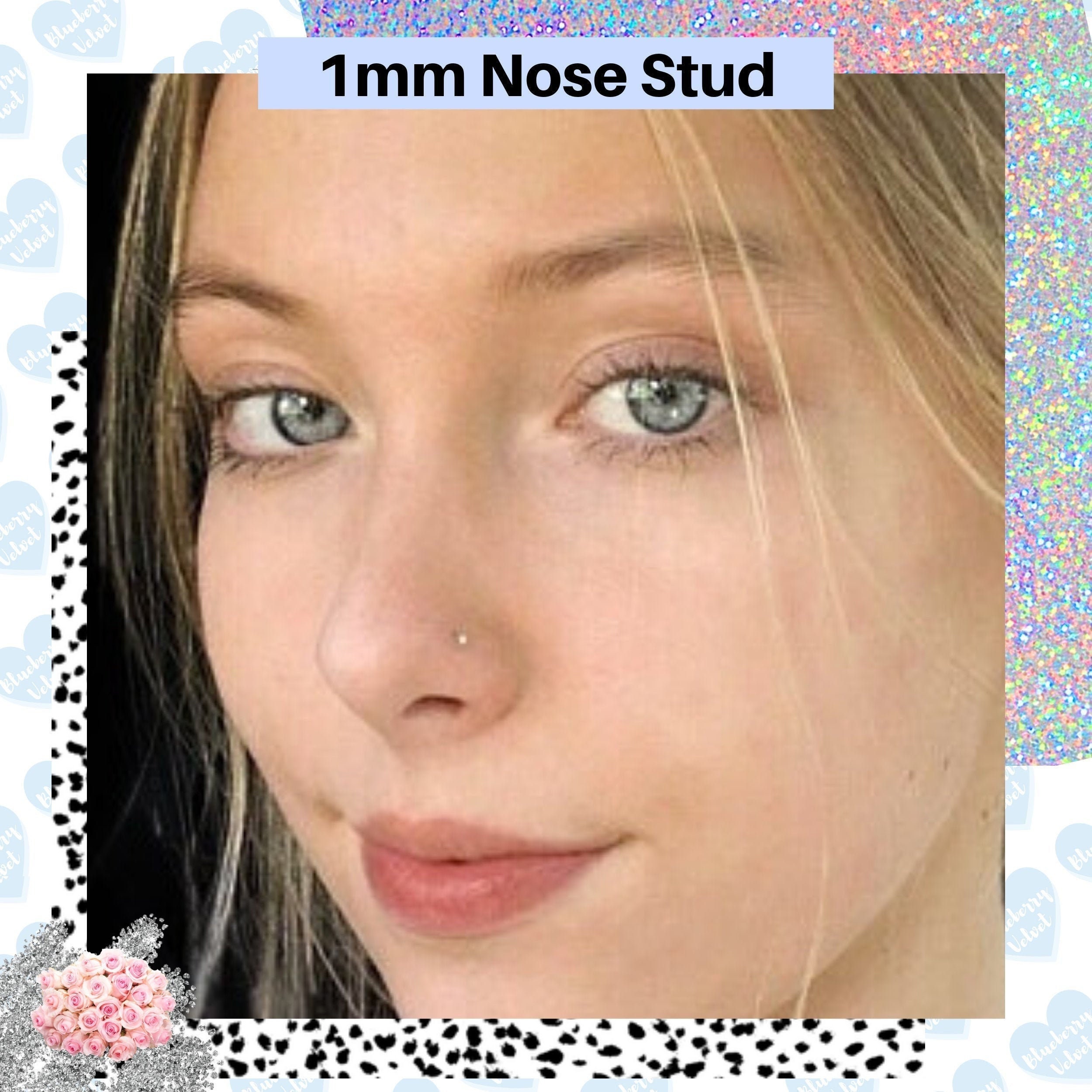 14k Solid Gold Nose Stud with Diamond CZ Small Micro Nose Bone Stud Fl –  Massete