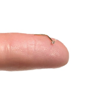 24K Gold Nose Stud Piercing, 1mm Tiny Diamond Nose Stud