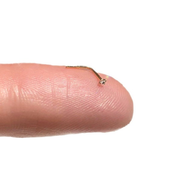 24K Gold Nose Stud Piercing 1mm Tiny Diamond Nose Stud Etsy
