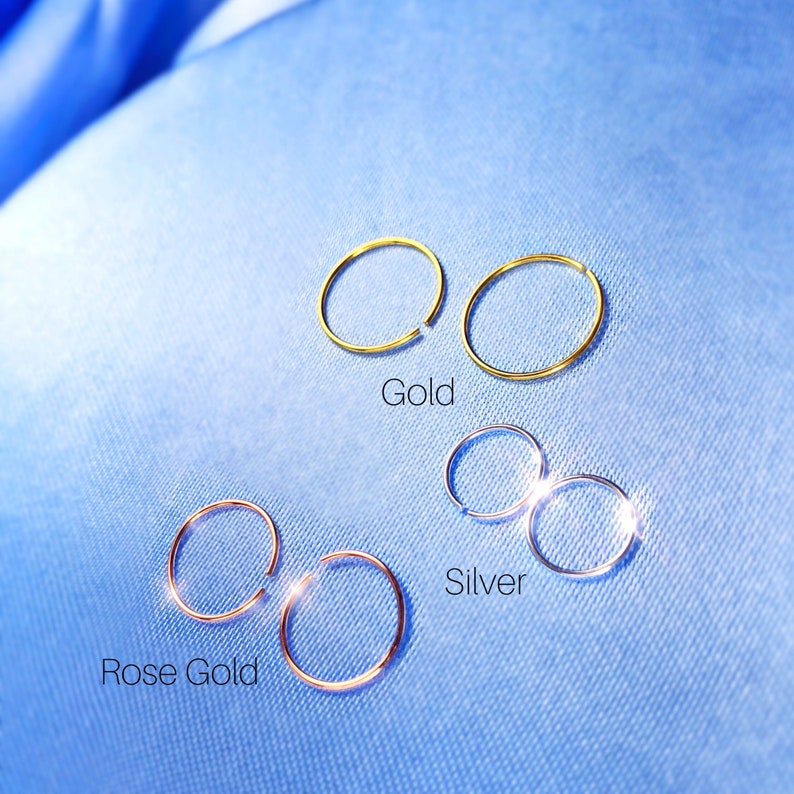 Nose Rings in Sterling Silver, Rose Gold and Gold, 22g 20g 18g 16g Nose Hoops by Blueberry Velvet Shop 18K Rose Gold