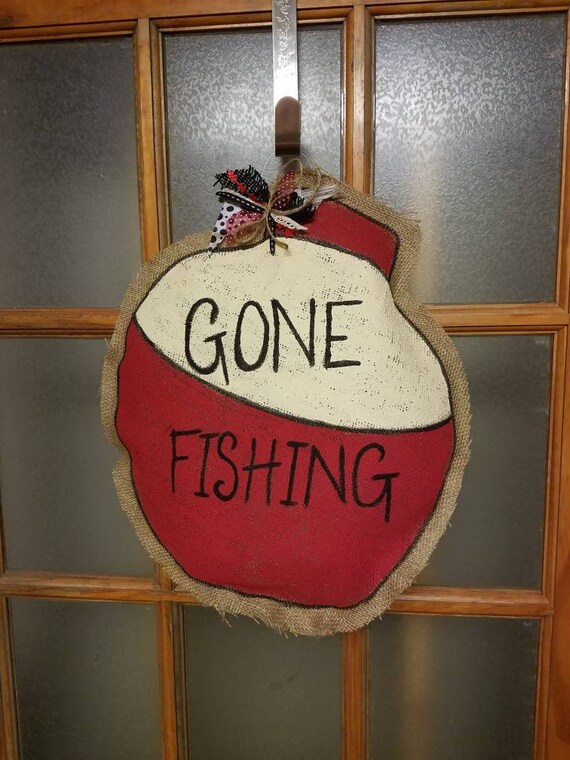Gone Fishing Burlap Door Hanger Etsy