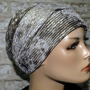 Jersey headwear  Gold and fawn velvet fully lined slouchy hat,for hair loss, chemo. cancer