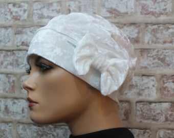 Jersey velour Hat Headwear with pretty bow. for Cancer, Chemo, Hair Loss, Leukaemia   (Amelia)