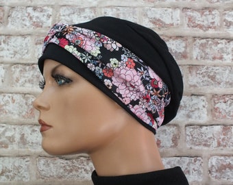 2 in 1 Jersey Hat and removable headband. for hair loss, Cancer, Chemo, Leukaemia (Elizabeth)