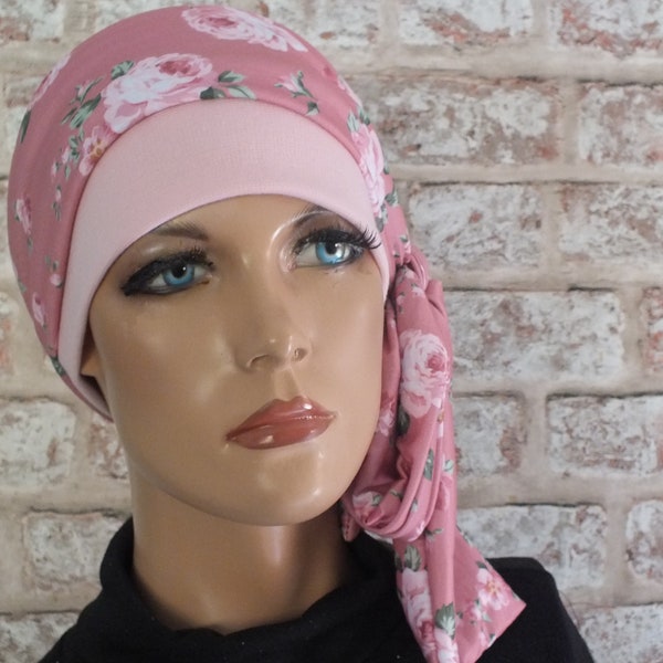 2 in 1 Jersey Hat and removable scarf. for hair loss, Cancer, Chemo,  (Adah)