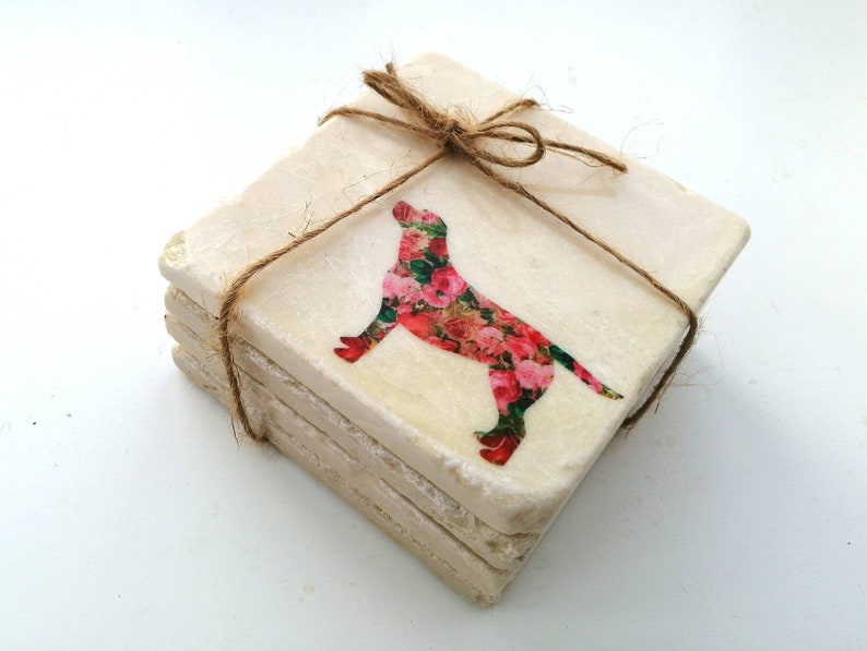 Floral labrador dog stone coasters set. Set of 4 coasters made image 0