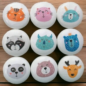 Scandinavian style cute animal drawer knobs. Wooden handmade 40mm door handles with cute scandi style animal designs. Perfect playroom decor