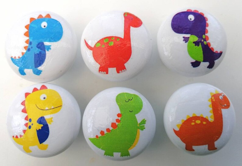 with screw 35mm Dinosaur decor drawer pull. Kids door knob in assorted dinosaur designs Wooden handmade dinosaur nursery drawer knob