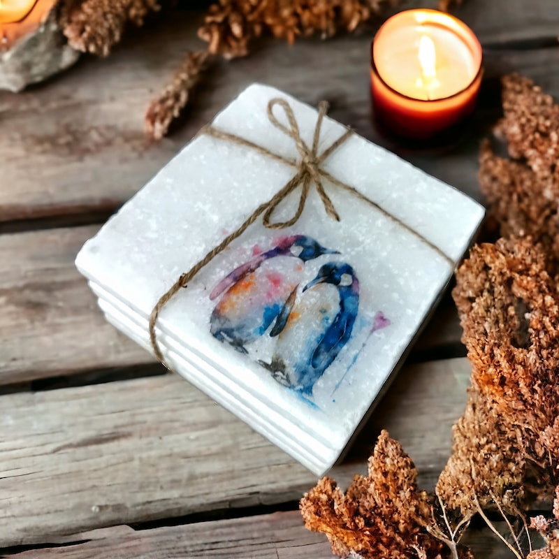 Colourful Bird Design Tumbled Marble Coasters