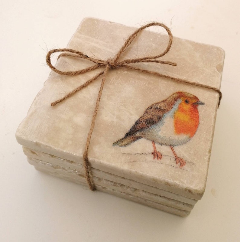 Set of 4 marble coasters cute cat design natural stone handmade rustic