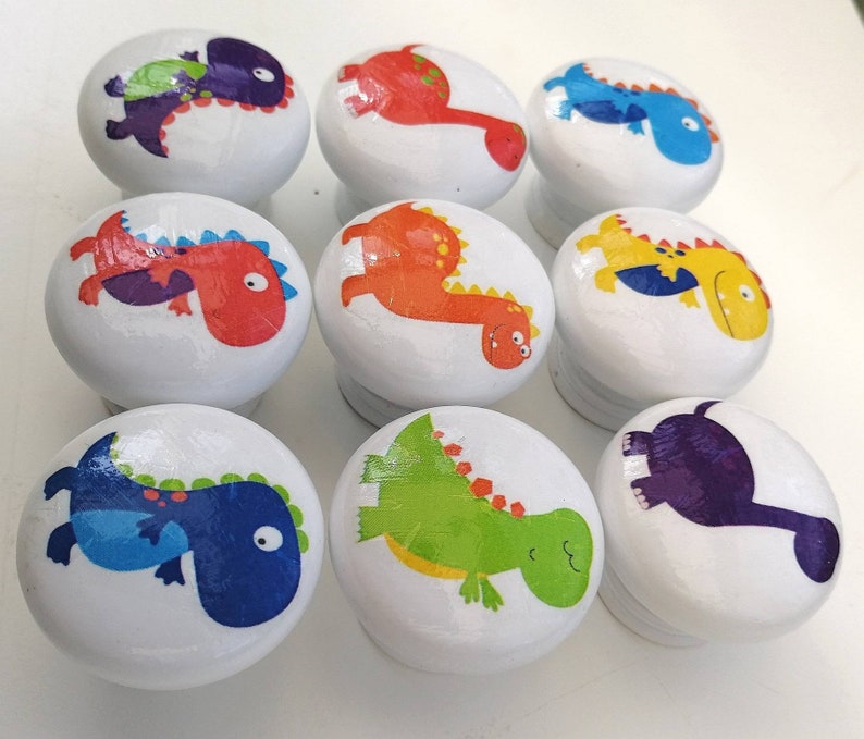 with screw 35mm Dinosaur decor drawer pull. Kids door knob in assorted dinosaur designs Wooden handmade dinosaur nursery drawer knob
