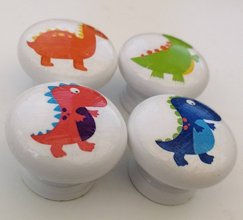 with screw 35mm Dinosaur decor drawer pull. Kids door knob in assorted dinosaur designs Wooden handmade dinosaur nursery drawer knob