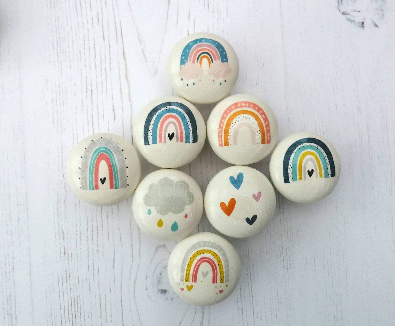 Rainbow themed door knob. Handmade wooden drawer knobs with Etsy