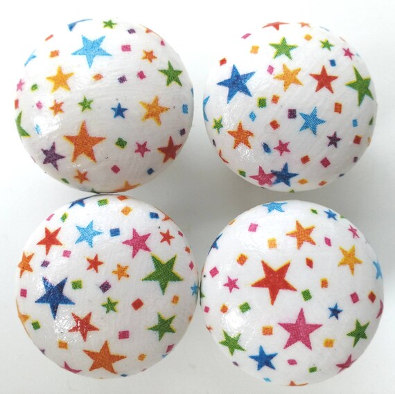Handmade Rainbow Stars Wooden Drawer Knob 41mm Decoupaged Etsy