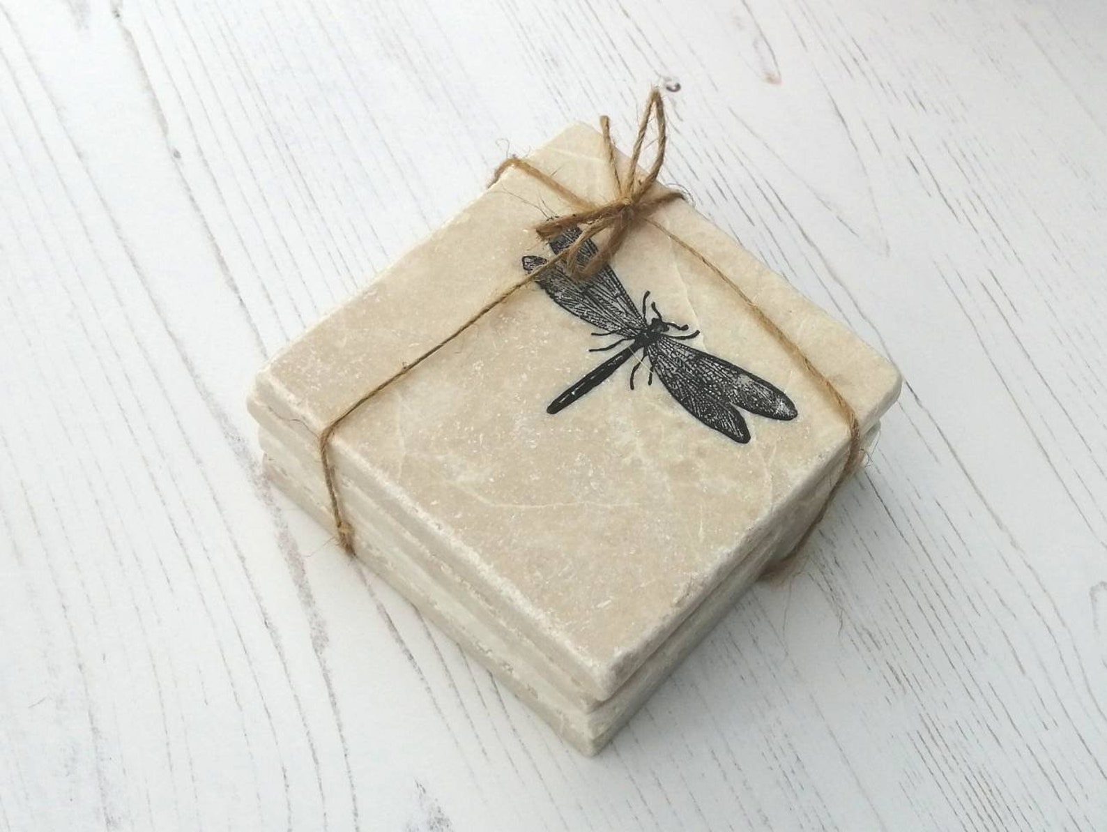 Dragonfly coasters set. Set of 4 coasters made of tumbled Etsy
