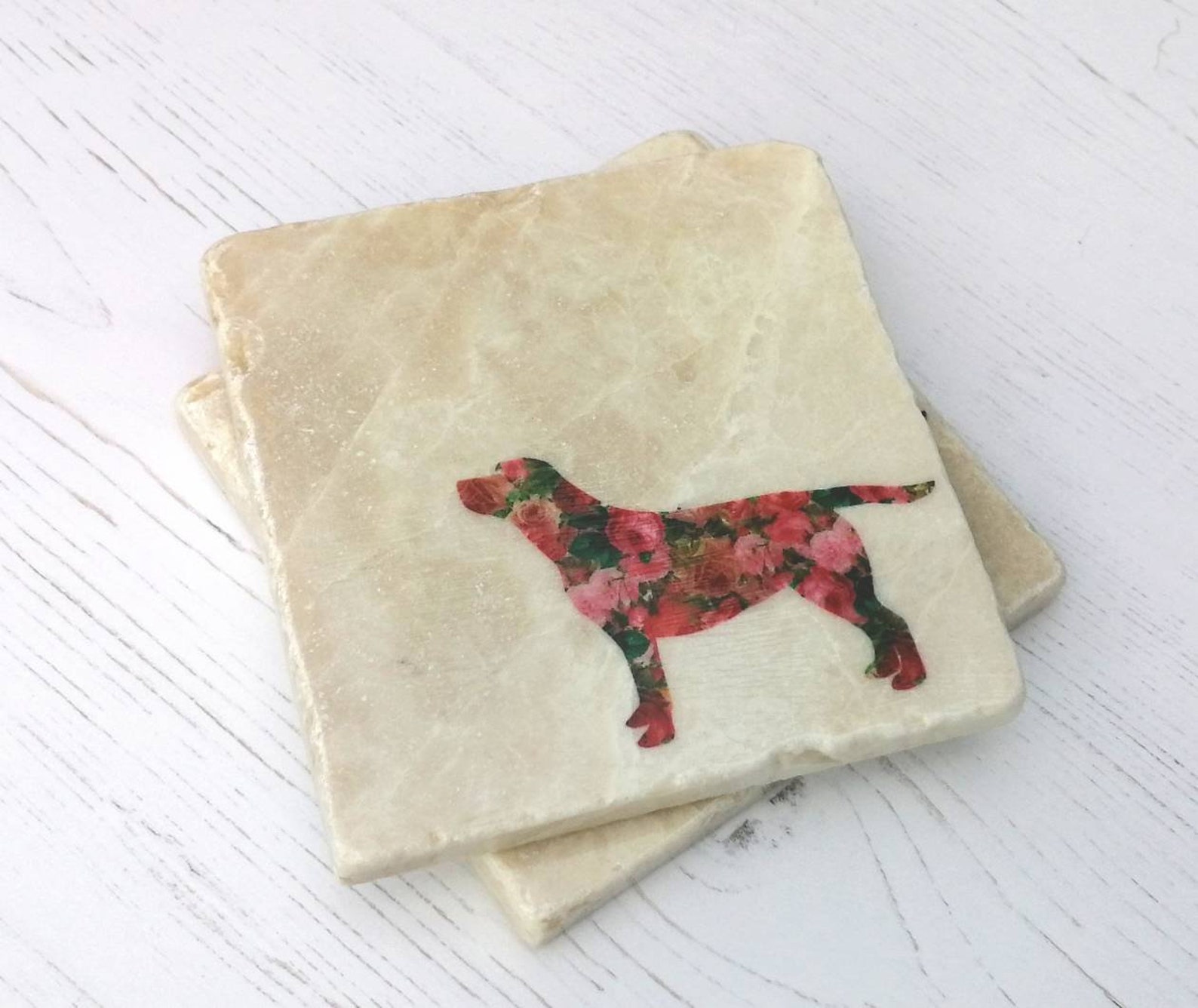 Floral labrador dog stone coasters set. Set of 4 coasters with Etsy