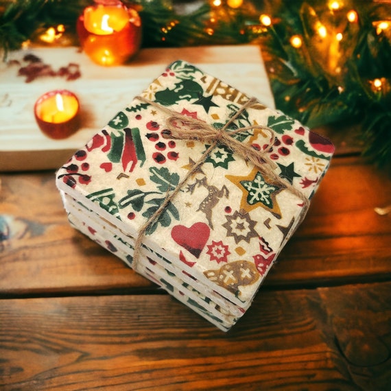 Christmas Coasters Set. Set of 4 Festive, Rustic Stone Coasters Made of  Tumbled Marble With Decoupaged Emma Bridgewater Christmas Design. 