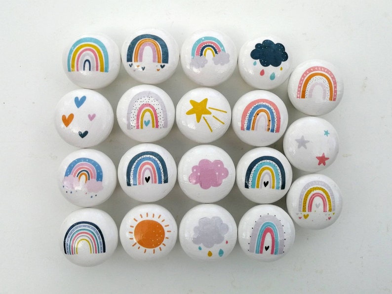 Rainbow themed door knob. Handmade wooden drawer knobs with Etsy
