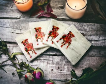 Floral Staffy Dog Marble Coasters: Staffordshire Bull Terrier Set
