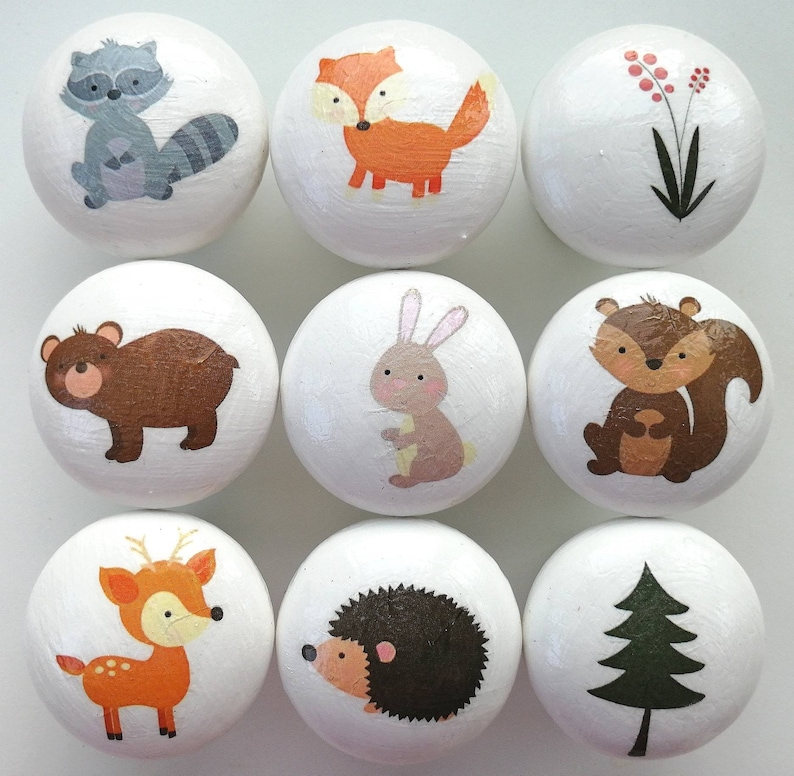 Wooden Woodland Nursery Drawer Knob With Assorted Designs Etsy