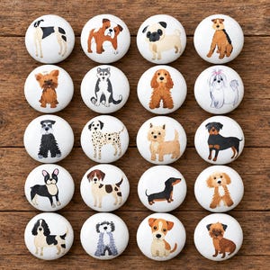 Dog door knobs, handmade 40mm wooden drawer knobs with lots of cute dog breeds designs. Dog home decor door handles for dog lovers gift.