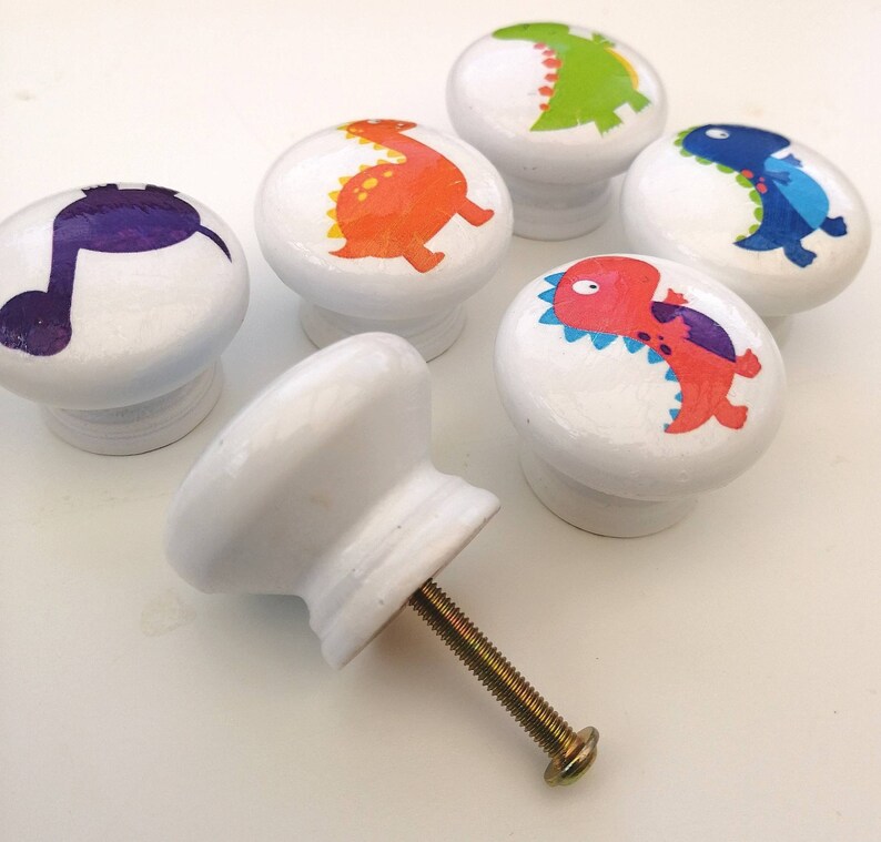 with screw 35mm Dinosaur decor drawer pull. Kids door knob in assorted dinosaur designs Wooden handmade dinosaur nursery drawer knob