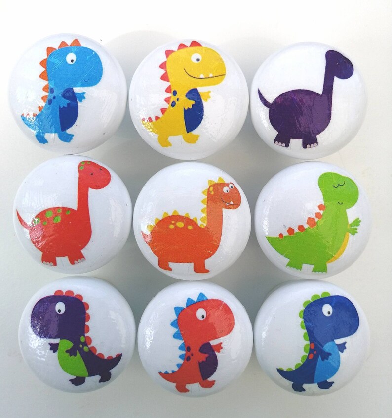 with screw 35mm Dinosaur decor drawer pull. Kids door knob in assorted dinosaur designs Wooden handmade dinosaur nursery drawer knob