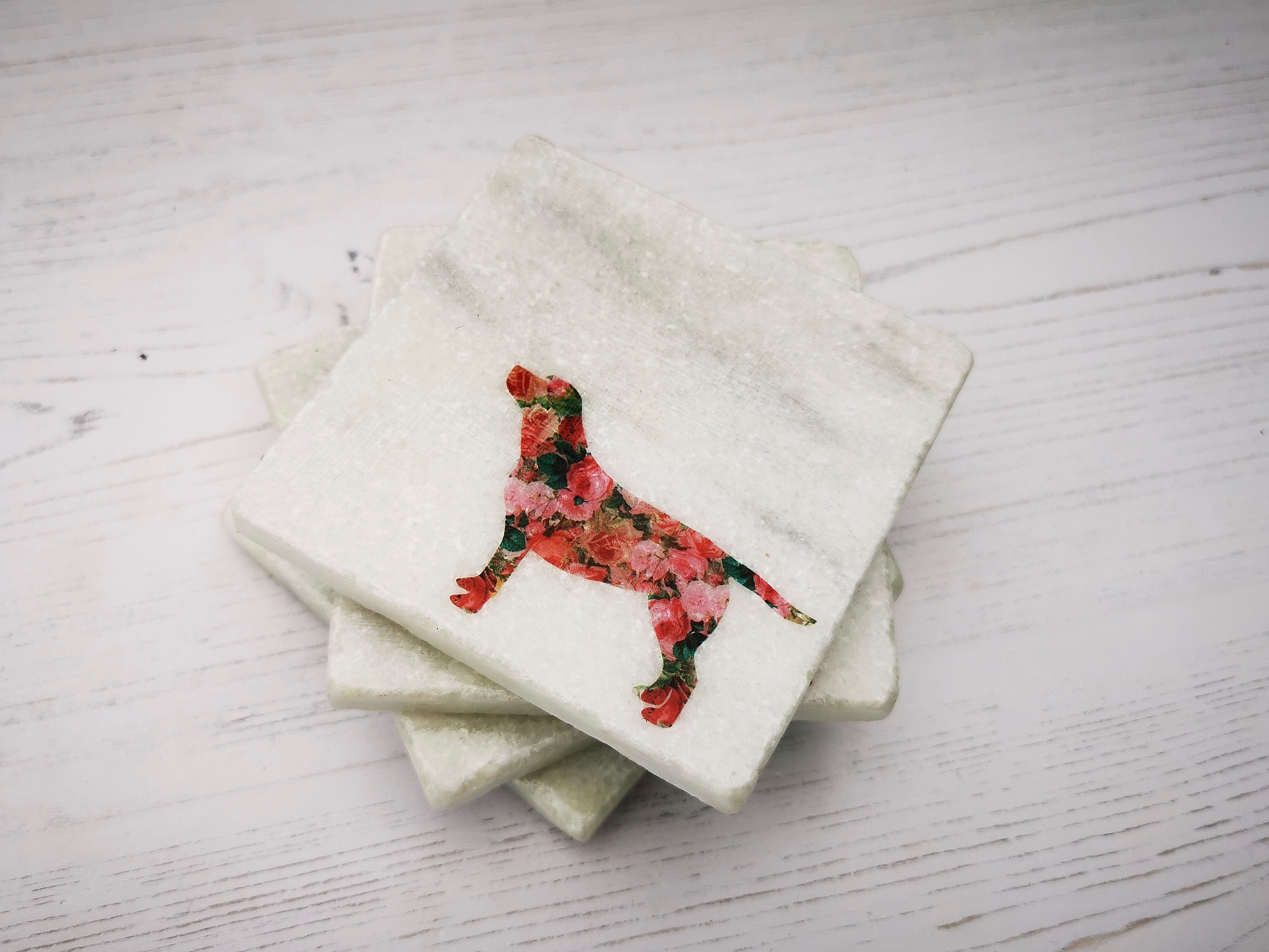 Labrador Coasters Floral Labrador Marble Coasters: Rustic Dog Silhouette Set - Etsy