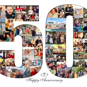 50th Special Birthday Photo Collage Golden Wedding Anniversary Christmas Gift Unique Memory Collage Customised  A3 Print