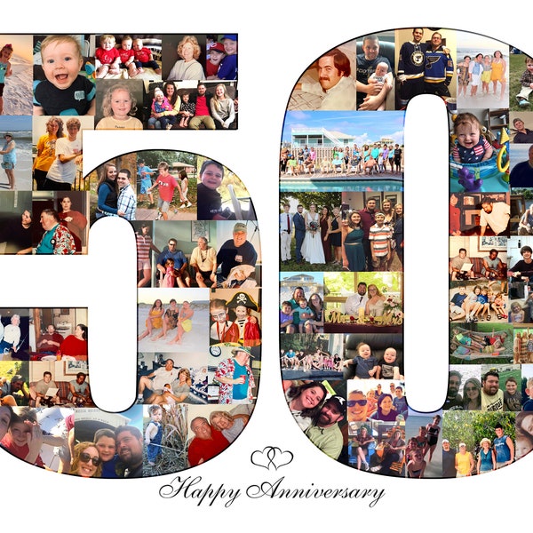 50 ° compleanno speciale Foto Collage Golden Wedding Anniversary Regalo di Natale Memoria unica Collage personalizzato A3 Stampa A3