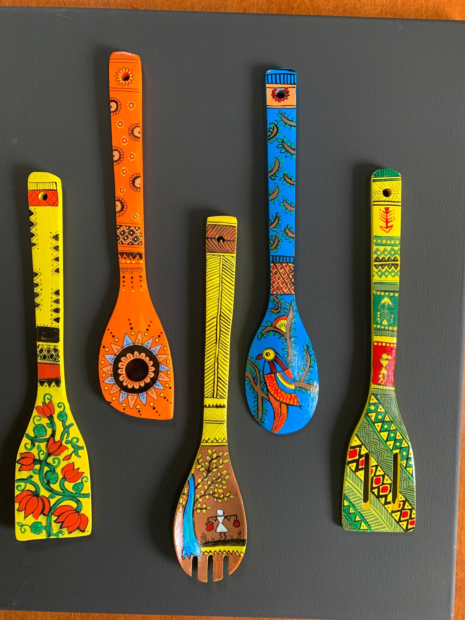 Wooden Spatula Art Traditional Folk Art Festival Diwali Etsy